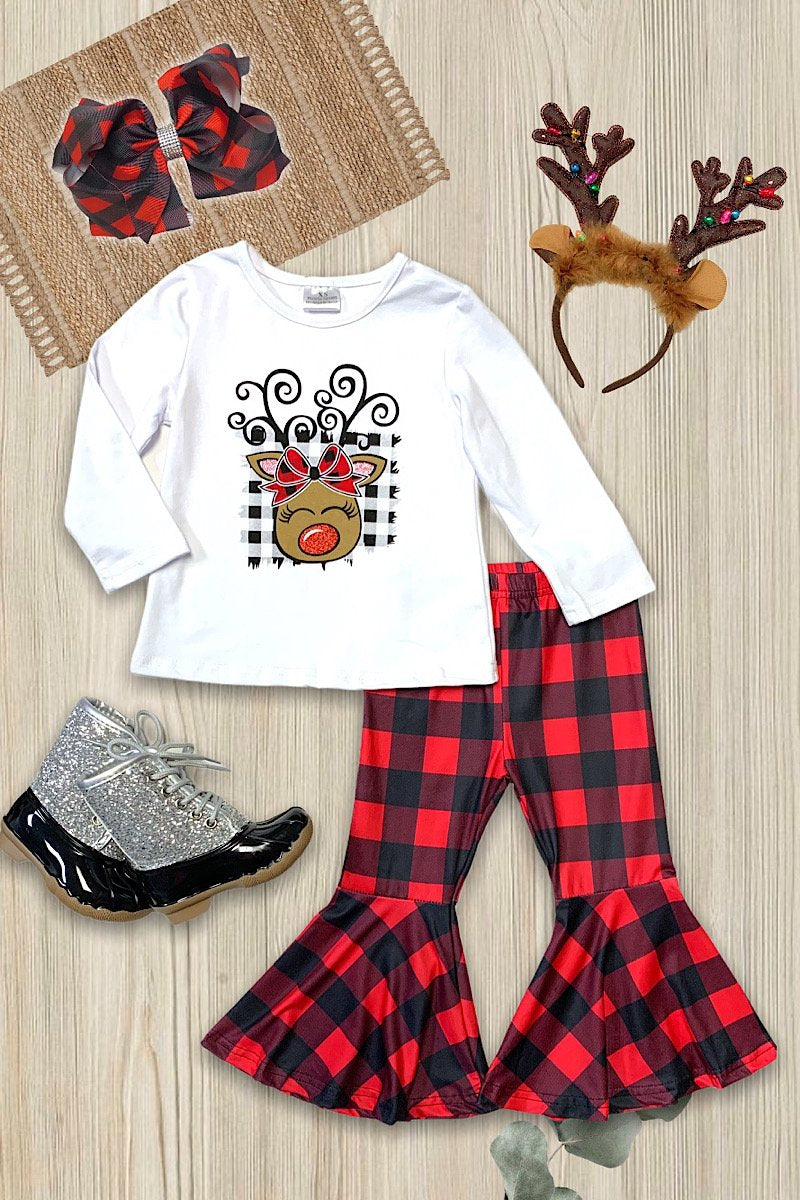 Reindeer outfit with plaid bell