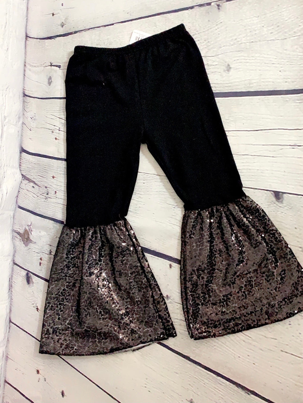 Kids Black Bell Pants with Sequin Bottoms
