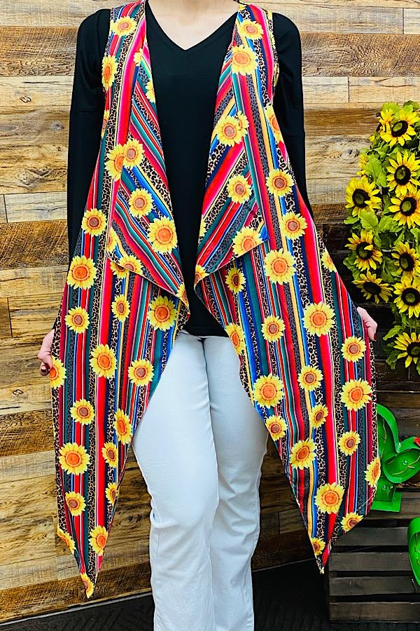 Serape/Leopard with Sunflower Print Vest