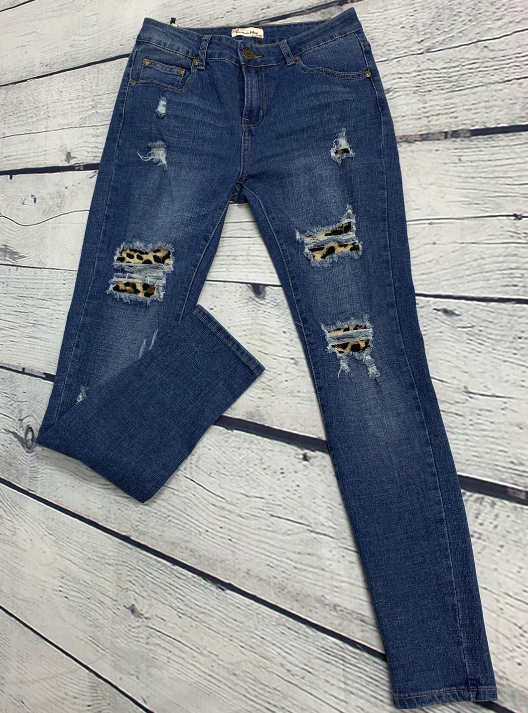 Denim Jeans with Leopard Patches