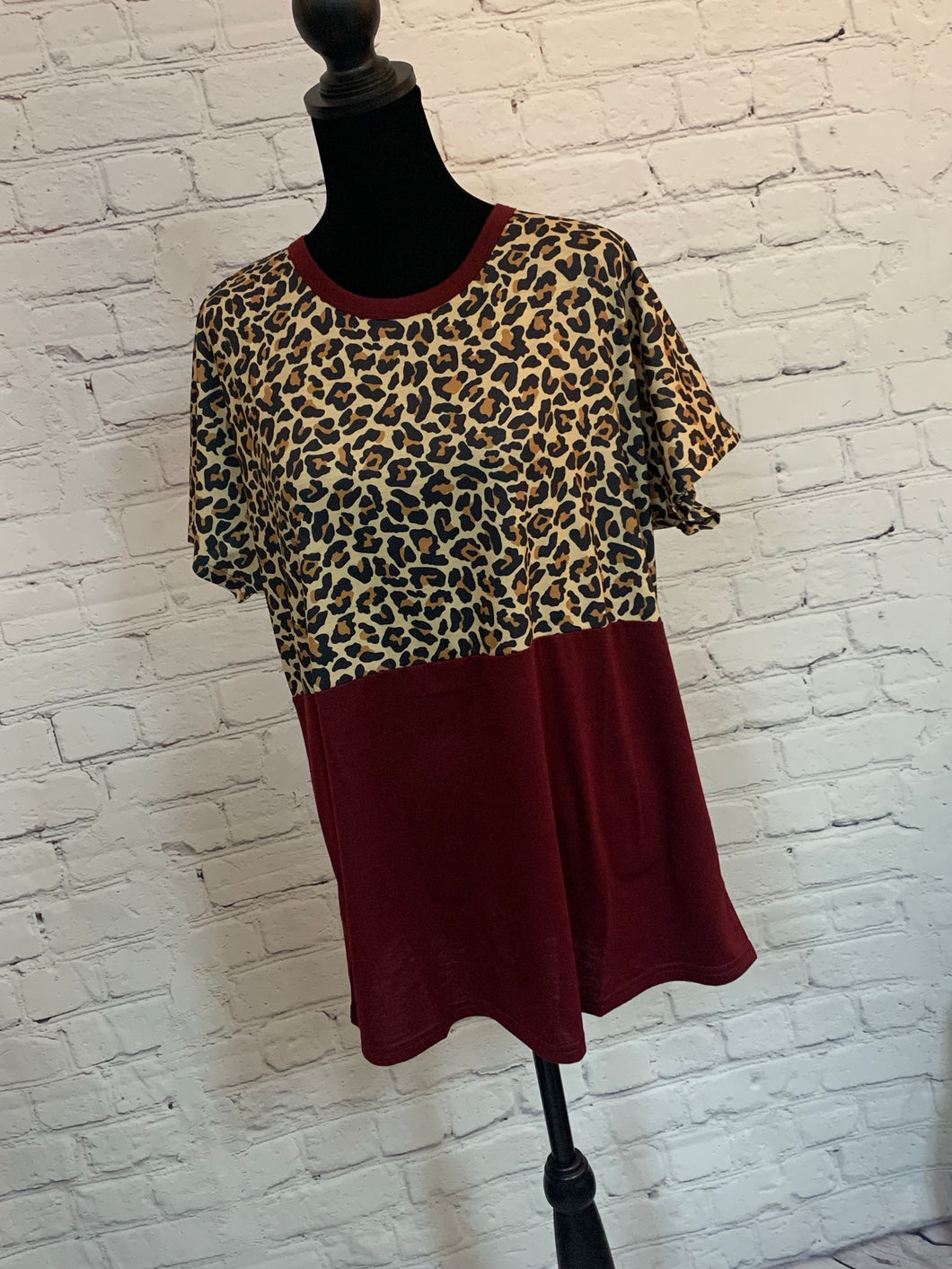 Burgundy Top with Leopard Print