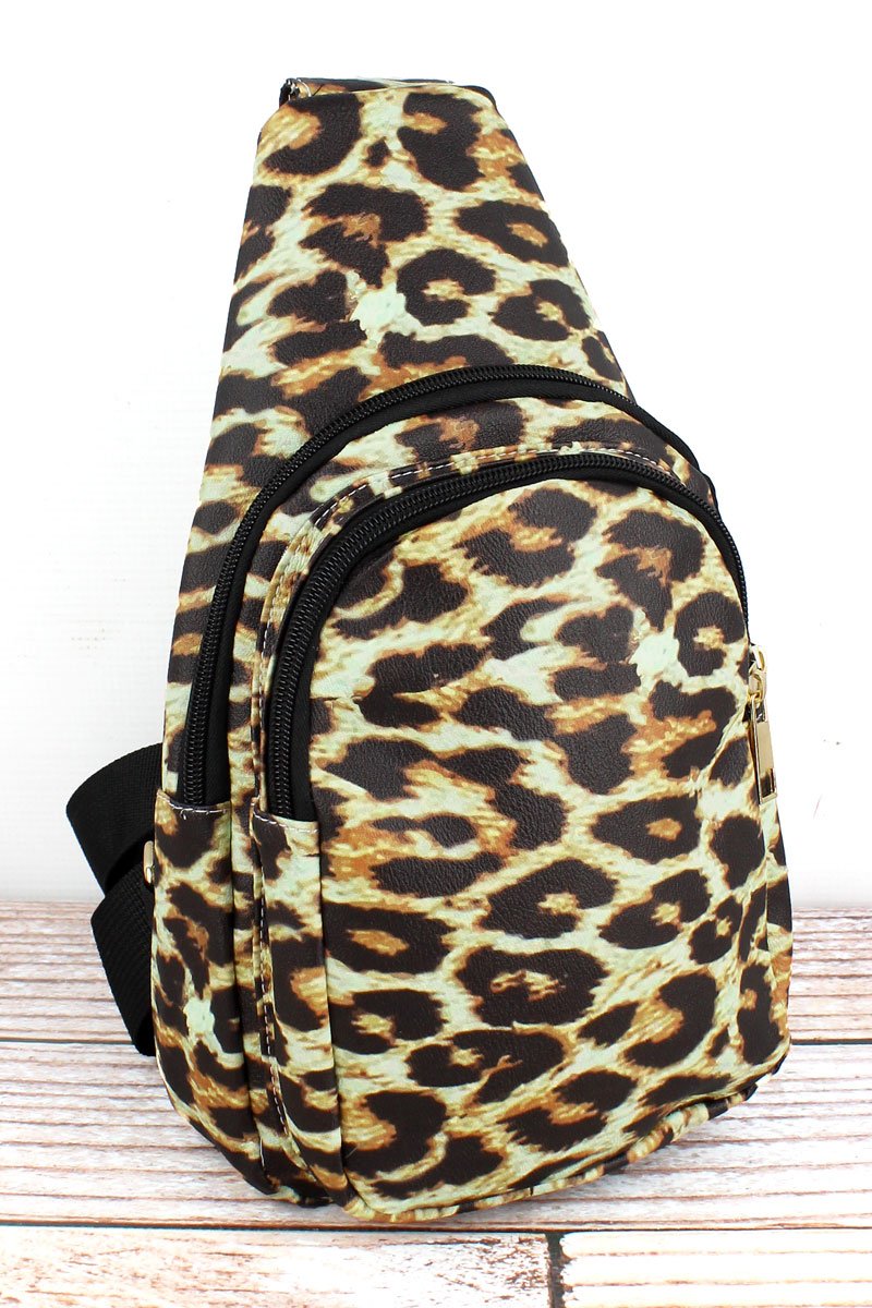 NGIL Leopard Faux Leather Small Sling Backpack