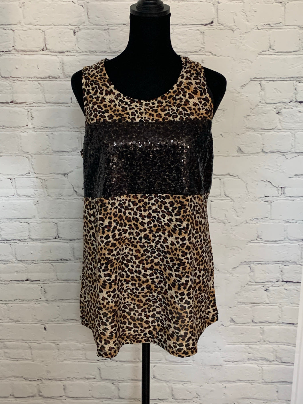 Leopard Seeveless Top W/ Black Sequins