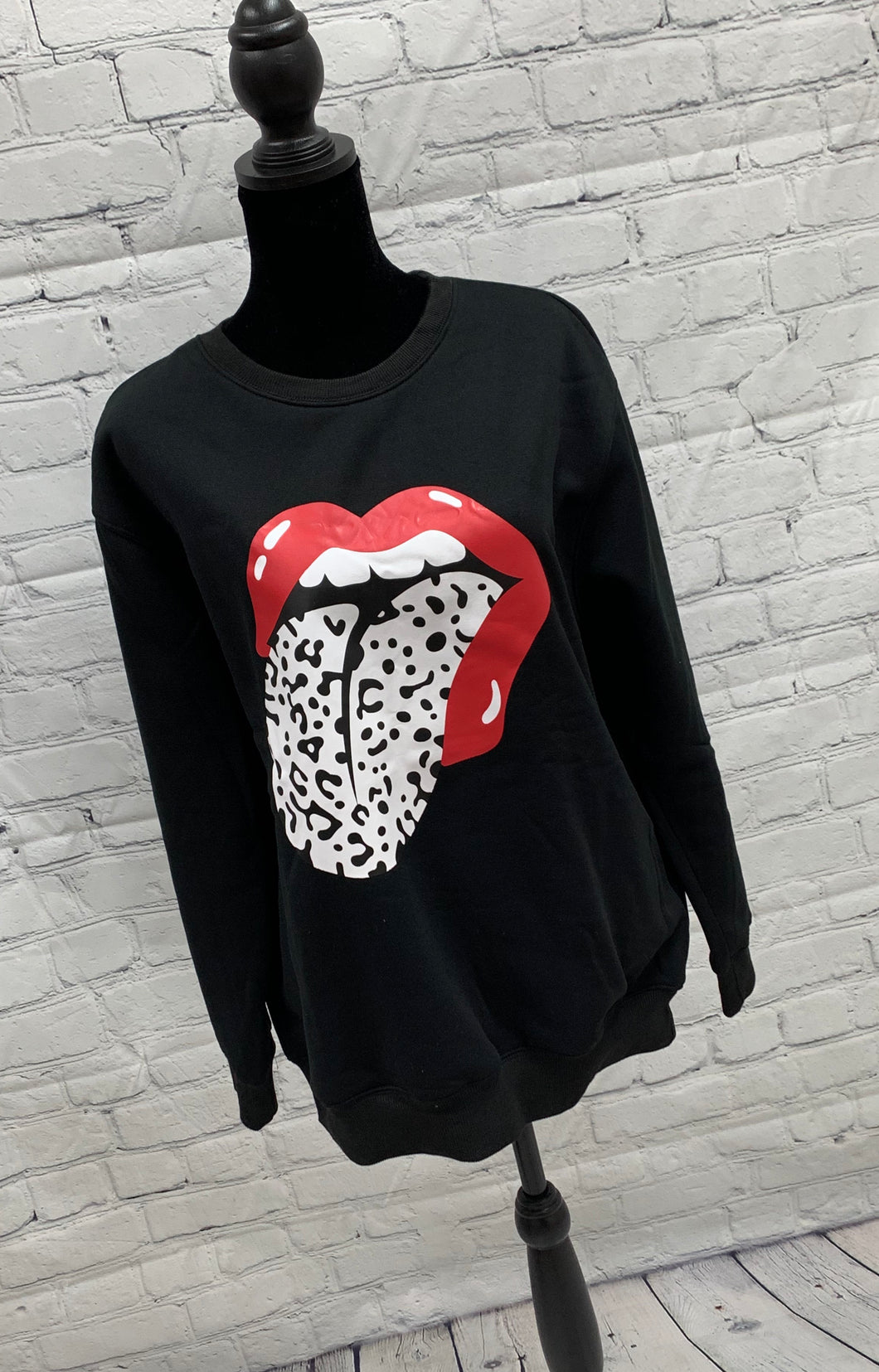 Black Sweatshirt with Lip Graphics