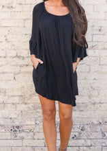 Load image into Gallery viewer, Black Off The Shoulder Dress With Ruffle Sleeve
