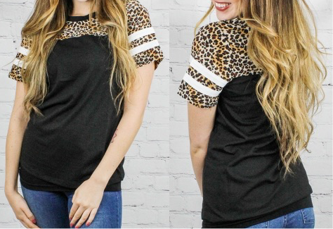 Black leopard Top with White Stripes