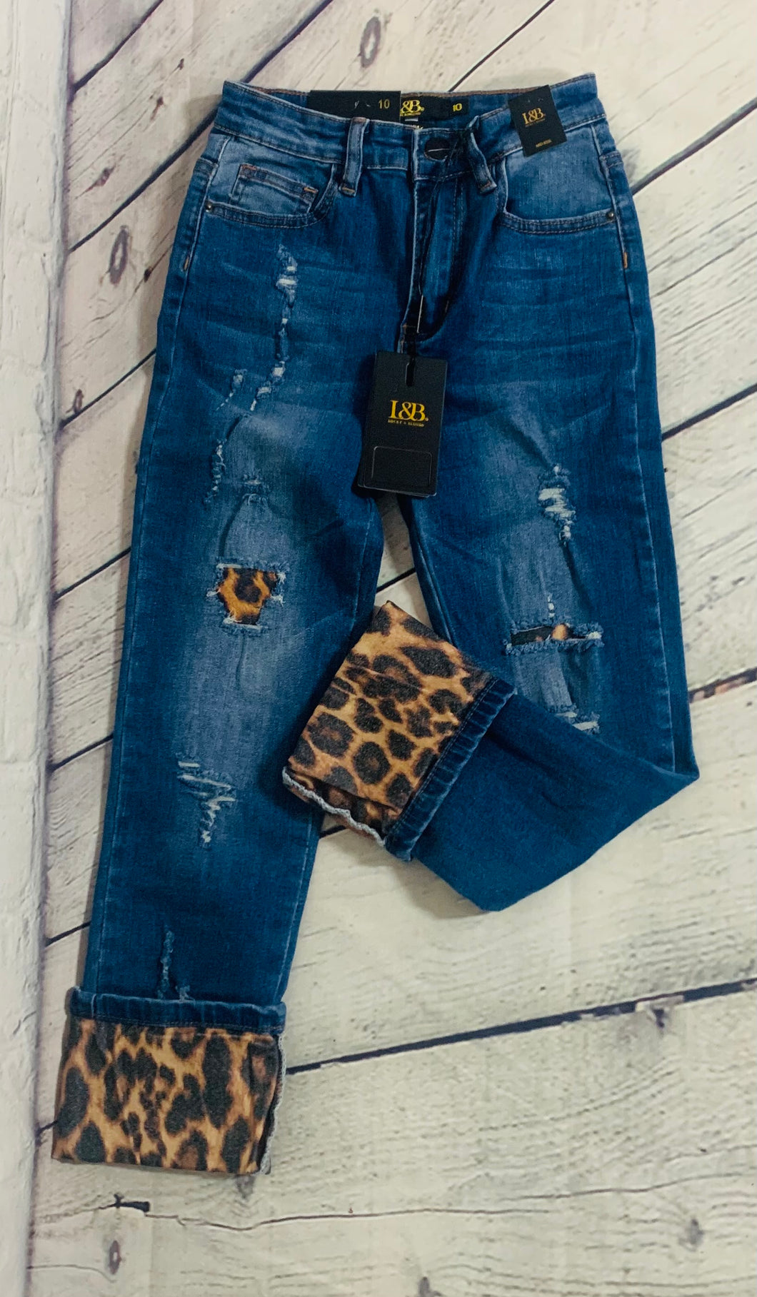 L&B KIDS Mid Rise Jeans with Leopard Patches & Cuff