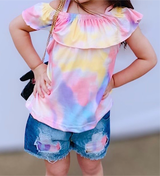 Kids Tie Dye Outfit with Matching Denim Shorts