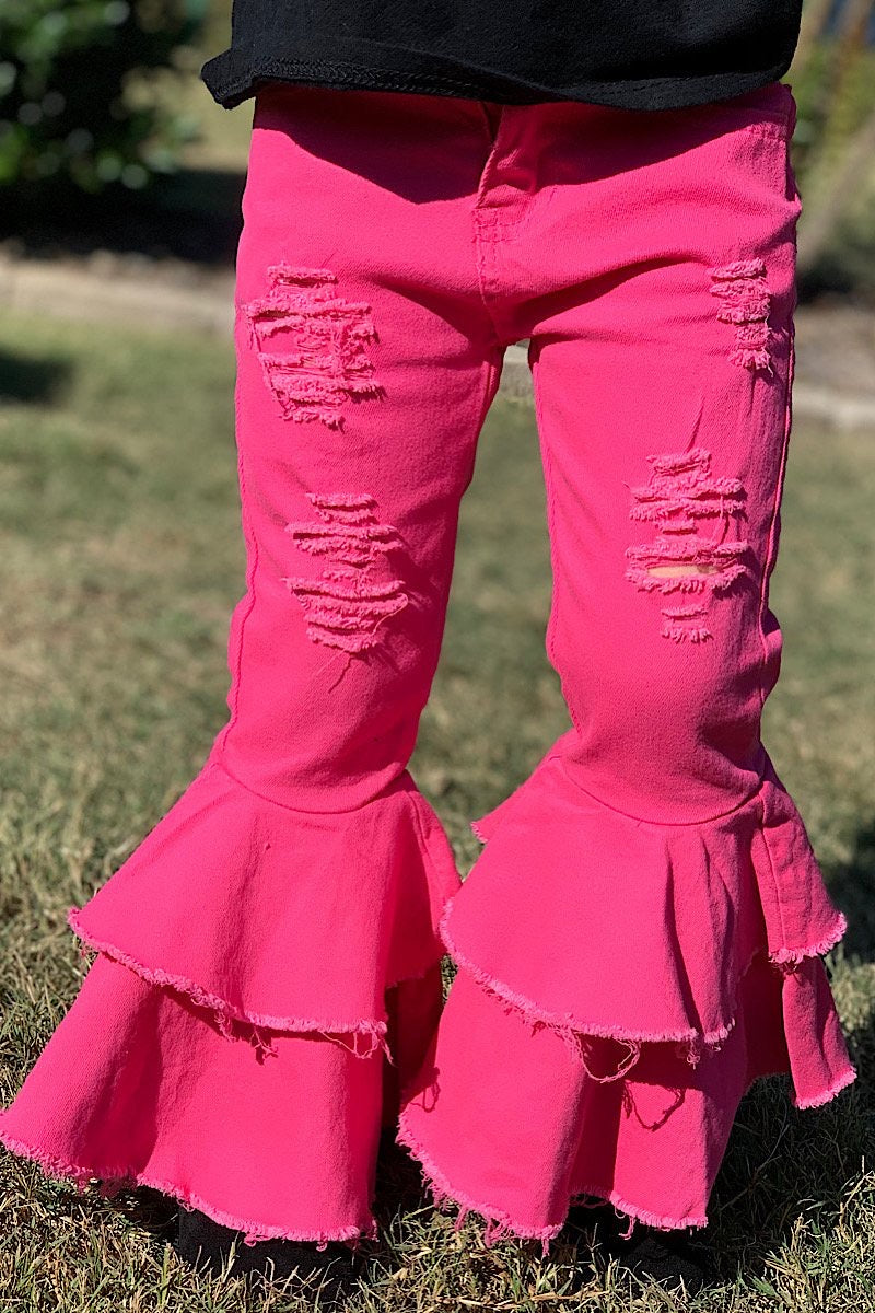 Pink Distressed Bell Bottoms