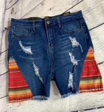 Load image into Gallery viewer, L&amp;B Denim Shorts With Red Serape Inserts
