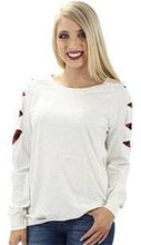 Load image into Gallery viewer, Ivory Grey Long Sleeve With Buffalo Plaid Cuts
