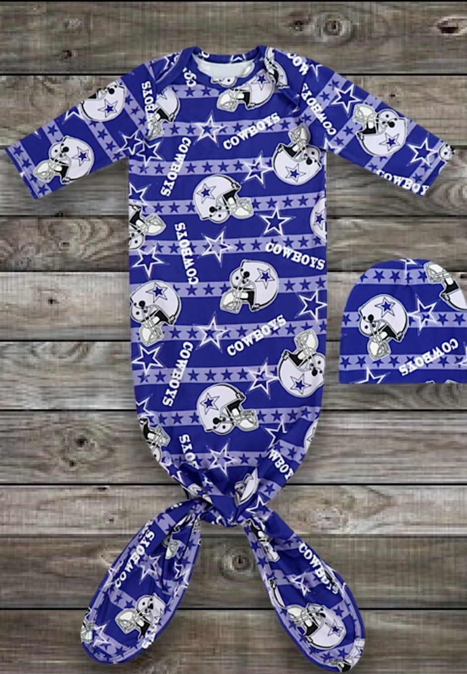Baby Gown - Blue Dallas Cowboy with Matching Beanie