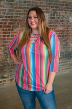 Load image into Gallery viewer, Fushsia Serape V-Neck Top with Neckline Cut Out
