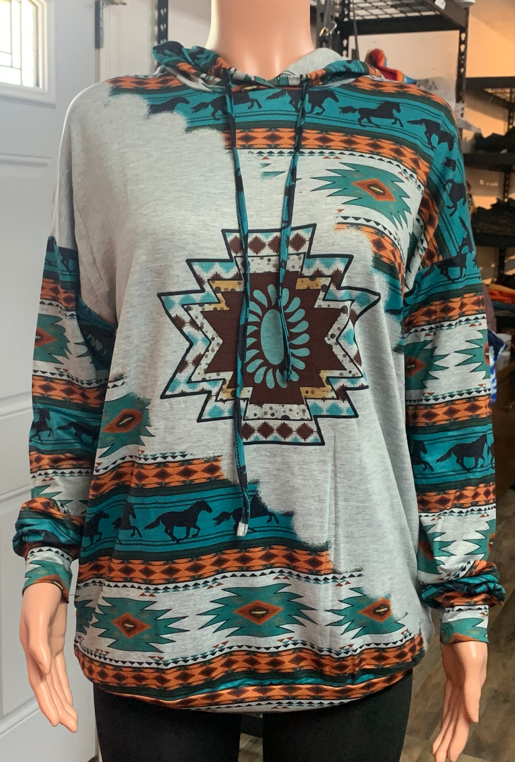 Aztec Printed Long Sleeve Hoodie