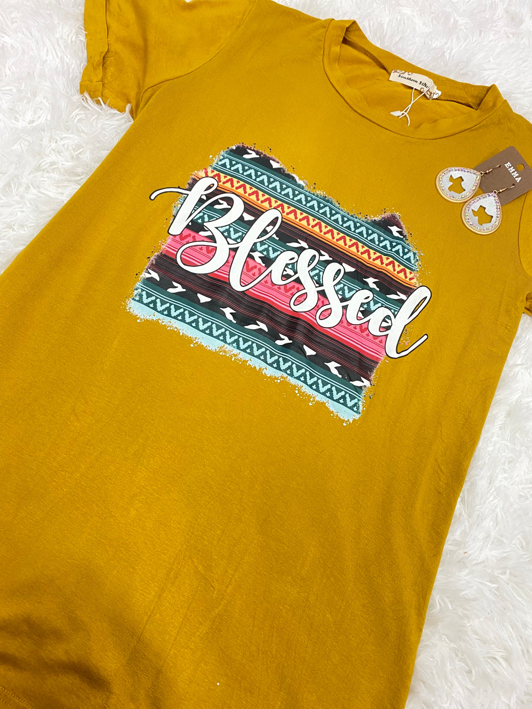 Mustard Color Blessed Graphic  Top