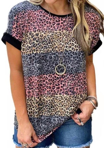 Multi Color with Leopard Short Sleeve