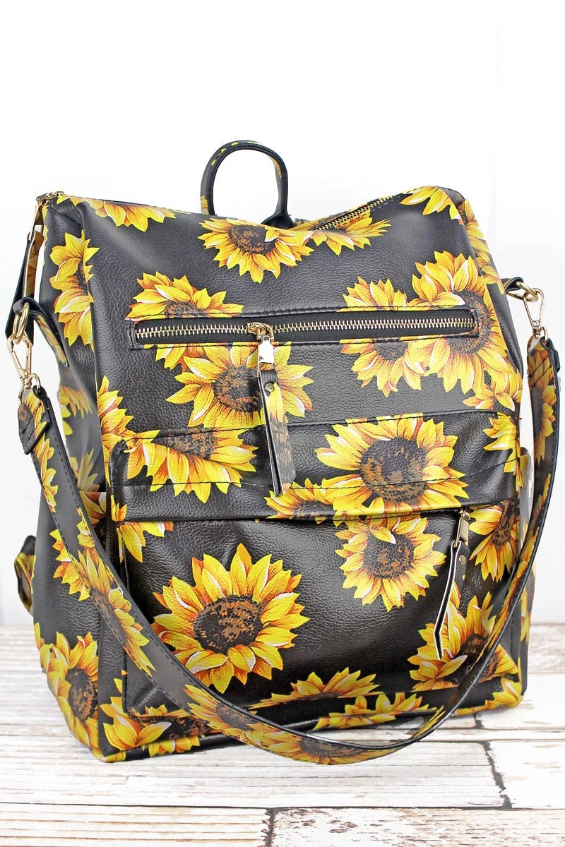 Sunflower Nights Faux Leather Backpack Tote