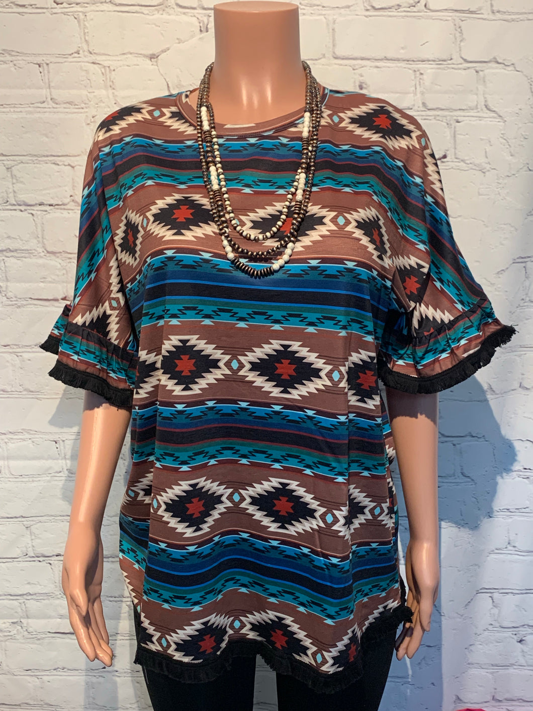Brown with Aztec Print Short Sleeve