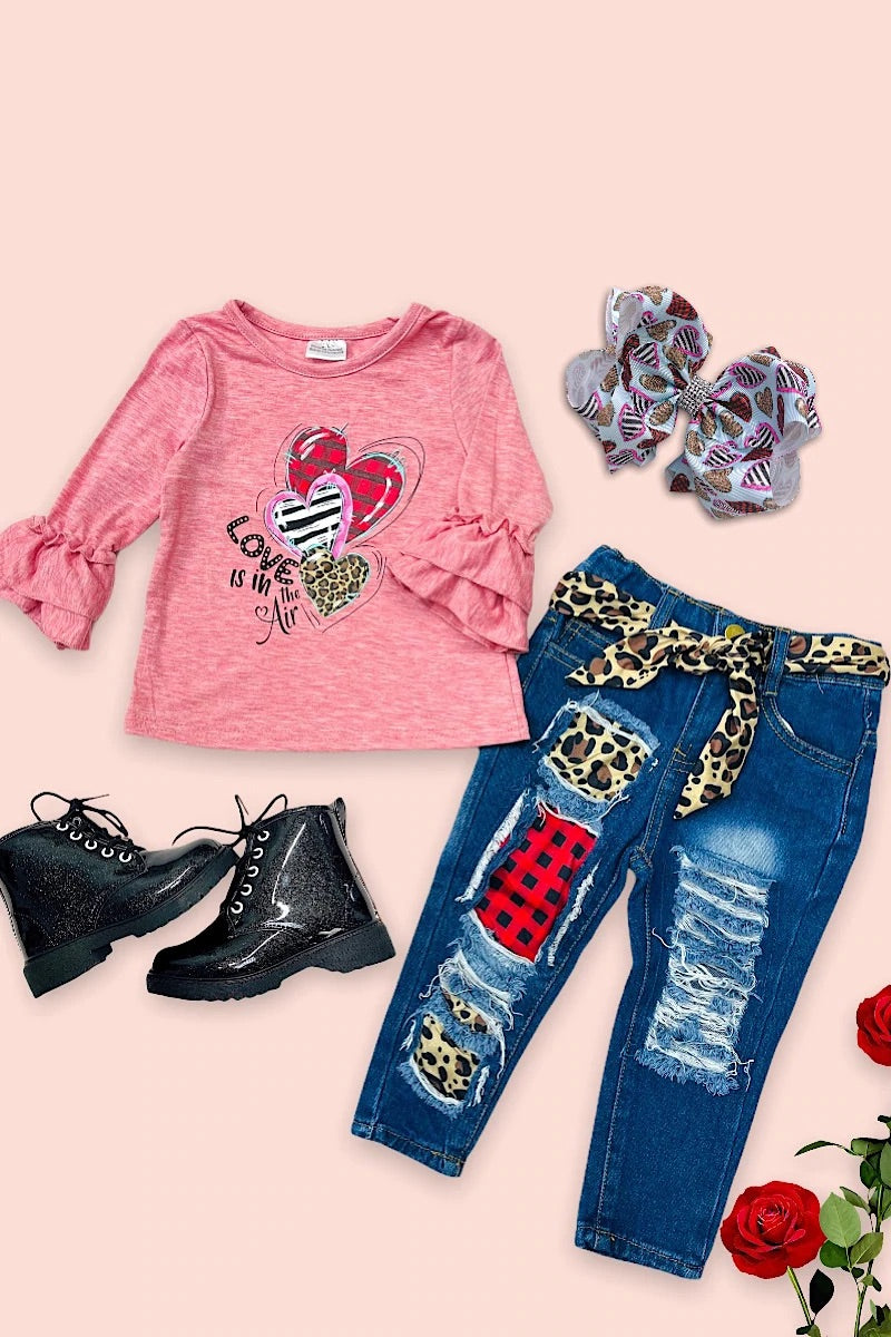 Girls Top “Love is in the Air” Top w/ Matching denim jeans