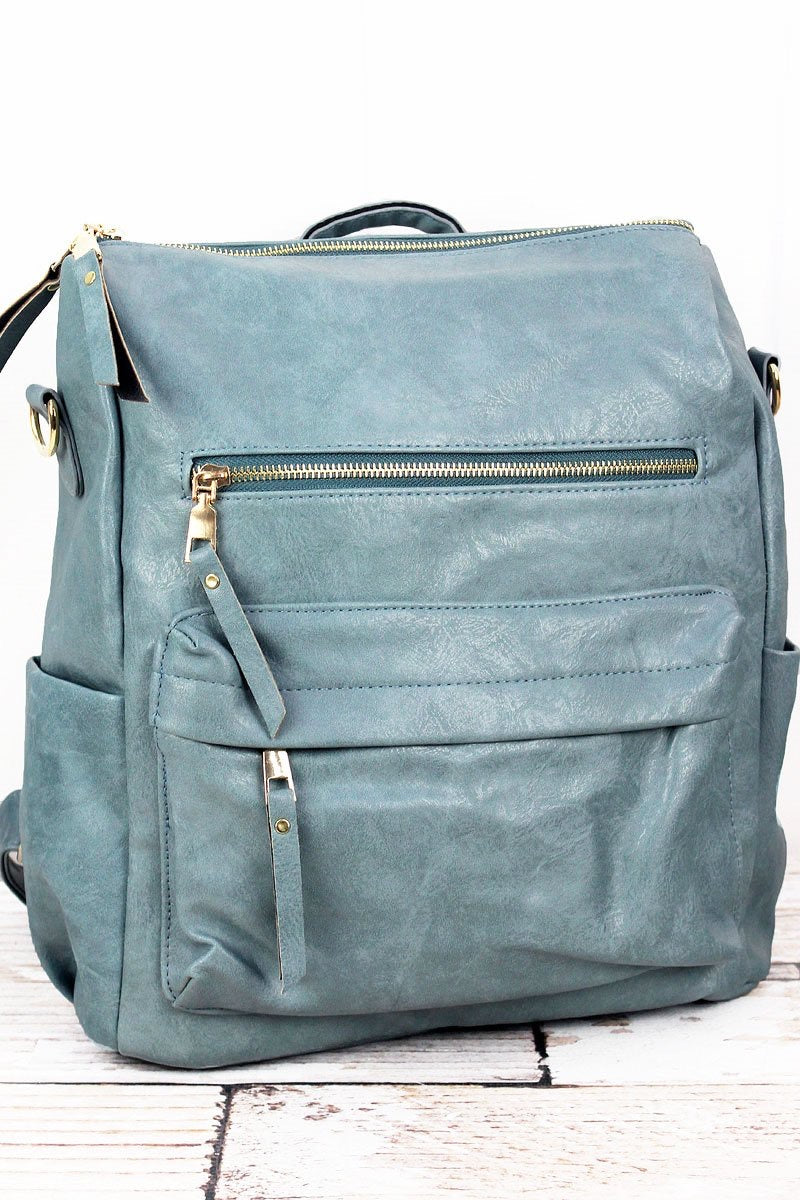 Seafoam Faux Leather Backpack Tote