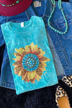 Load image into Gallery viewer, Teal Wash Sunflower Shirt
