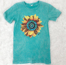 Load image into Gallery viewer, Teal Wash Sunflower Shirt
