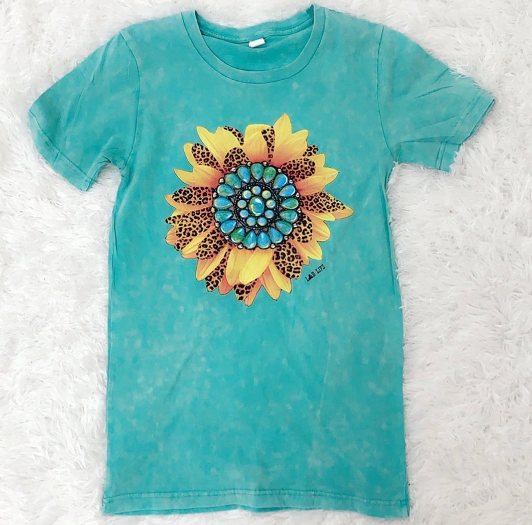 Teal Wash Sunflower Shirt